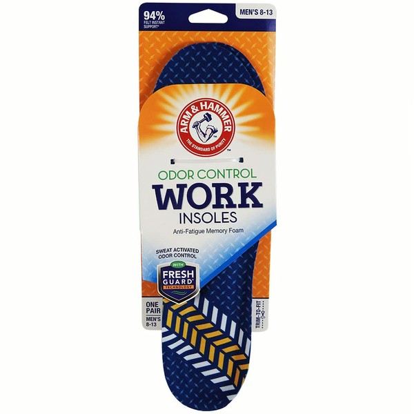 Arm & Hammer Work Insoles for Men and Women, Boot Inserts for Work Boots, Boot Insoles for Men Work, Work Boot Insoles for Men and Women, Pair of Anti-Fatigue Arch Support Memory Foam Insoles (1 Pack)