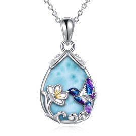 YFN Hummingbird Necklace 925 Sterling Silver Larimar Bird Pendant Necklace Hummingbird Jewellery for Women Girls Hummingbird Gifts for Mom Daughter