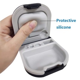 Phirunty Hearing Aid Case with Battery Storage Slot Hard Small 0.59"*2.44"*1.57",Silicone Cushion, for ITE, BTE Hearing Aids (Black)