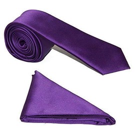 Robelli Men's Satin 2" Slim Tie and Pocket Handkerchief Set - Cadbury's Purple