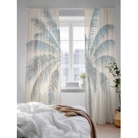 Semi Sheer Curtains 84 inches Long, Tropical Palm Tree Vintage Wood Window Treatments Curtains,Light Filter Curtains Rod Pocket Drapes for Living Room Bedroom,2 Panels
