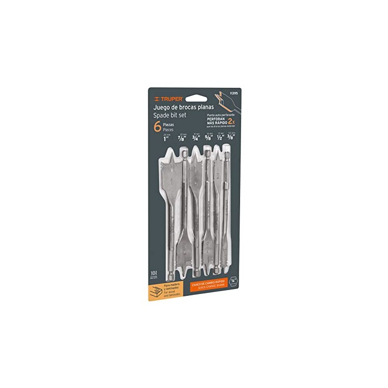 Truper J-BPT-6, Juego de brocas planas de manita, 6 piezas