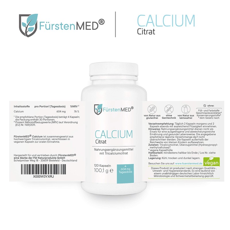 FürstenMED® Calcium Citrate Capsules - Calcium High Dose - Pure