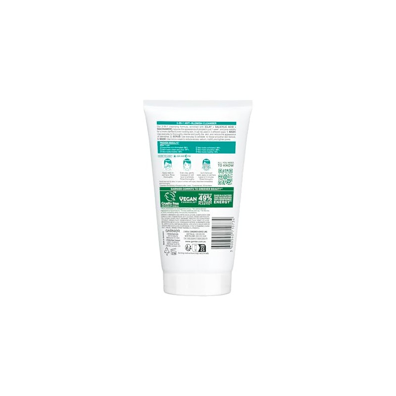 Garnier Skin Naturals Pure 3 en 1 Lavado+exfoliante+máscara: 5.1 fl