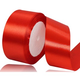 Red Satin Ribbon 1-1/2 Inches, 25 Yards Solid Color Fabric Ribbon for Gift Wrapping, Crafting, Bows Making, Sewing Projects, Christmas Tree and Wedding Party Decoration