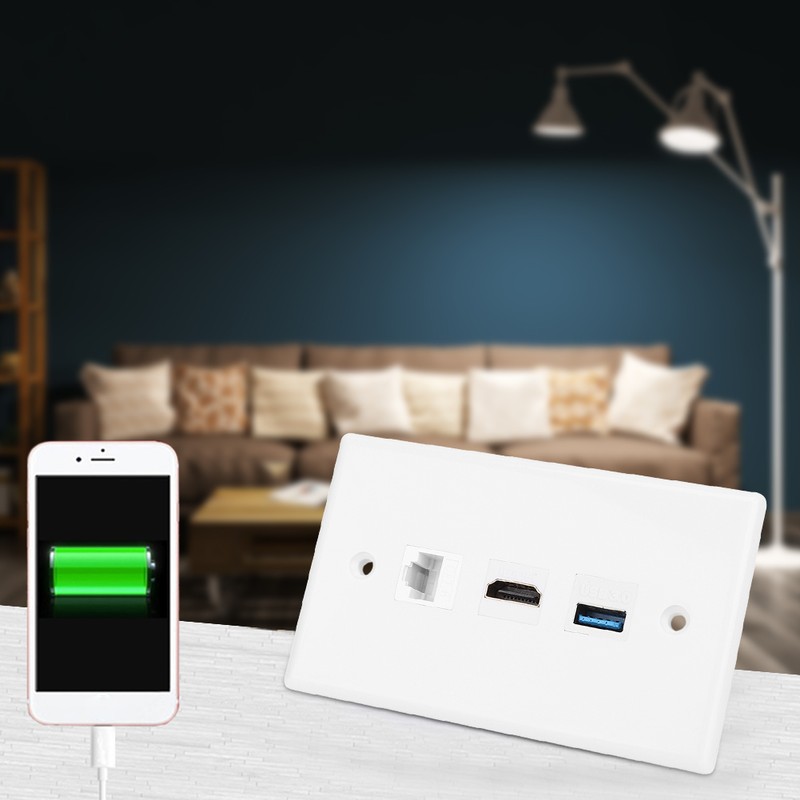 Household CAT6 HDMI USB3.0 Interface Socket Panel Clip On Wall