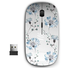 KAWAMOUSE 2.4G Ergonomic Portable USB Wireless Mouse for PC, Laptop, Computer, Notebook with Nano Receiver (Blue Flowers)