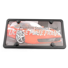 Premium Slim Style Stainless Steel License Plate Frame (4 Holes, Black UV Resistant Matte Finish)