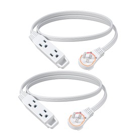 DEWENWILS 3FT 360° Rotating Flat Plug Extension Cord/Wire, 16AWG Multi 3 Outlet Extension Cord, 3 Prong Grounded Wire for Small Appliances, 2 Pack, White