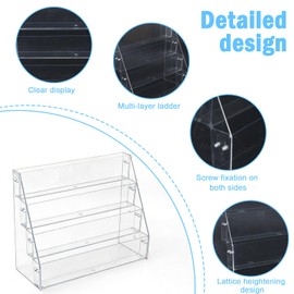 4 Tier Acrylic Button Pins Organizer Stand for Badge Display, Slanted Countertop Pin Badge Display Rack for Enamel Pins, Carded Badges, Craft Fair, Retail Store, Reception Desk, Home Office