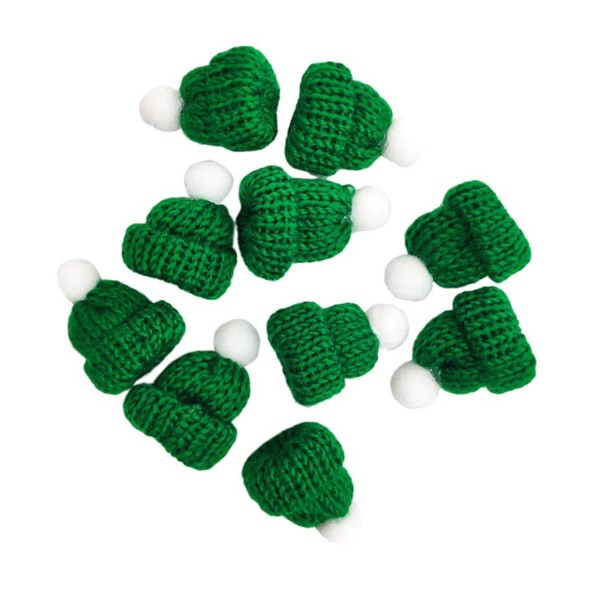 PRETYZOOM Pack of 10 Miniature Knitted Hats, Lollipop Hat, Lollipop Topper, Green Mini Hat, Dollhouse Doll's Hat, Christmas Tree Decoration, DIY Crafts, Jewellery Pendants, Accessories