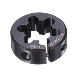 sourcing map Round Threading Die M12 x 0.5 Metric Thread 25mm OD Adjustable Right Hand High-Speed Steel (HSS) Round Die Screw Thread Cutting Die for Thread Repair