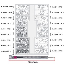 QOOSIKICC 500 Pcs Laptop Screws, M1.2/M1.4/M2 Small Screws, Micro Tiny Screws for Electronics, Computer Replacement Screws Mini Screws for Glasses Watch SSD M.2 Hard Drive Repair Screws(Silver)