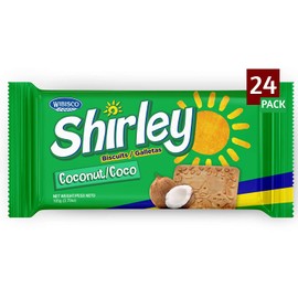Wibisco Shirley Coconut Biscuits, 3.7 Ounce (Pack of 24) Real bits of Coconut, Ideal for Breakfast, Snack, Dessert, Coffee or Tea Breaks. 24 Individual Biscuit Packets Bulk Coconut Biscuits.