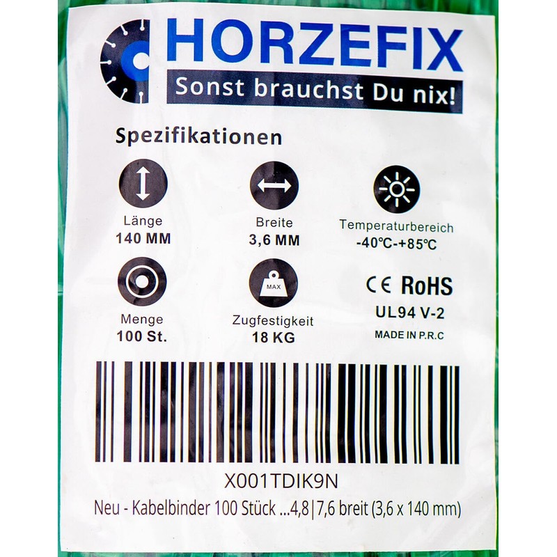 HORZEFIX Cable Ties Pack of 100 Green Long UV Resistant