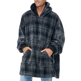 Alexander Del Rossa Wearable Blanket Hoodie Adult, Oversized Hoodies for Women, Mens Oversized Hoodie Blankets Gray Plaid Medium (A0100R40MD)