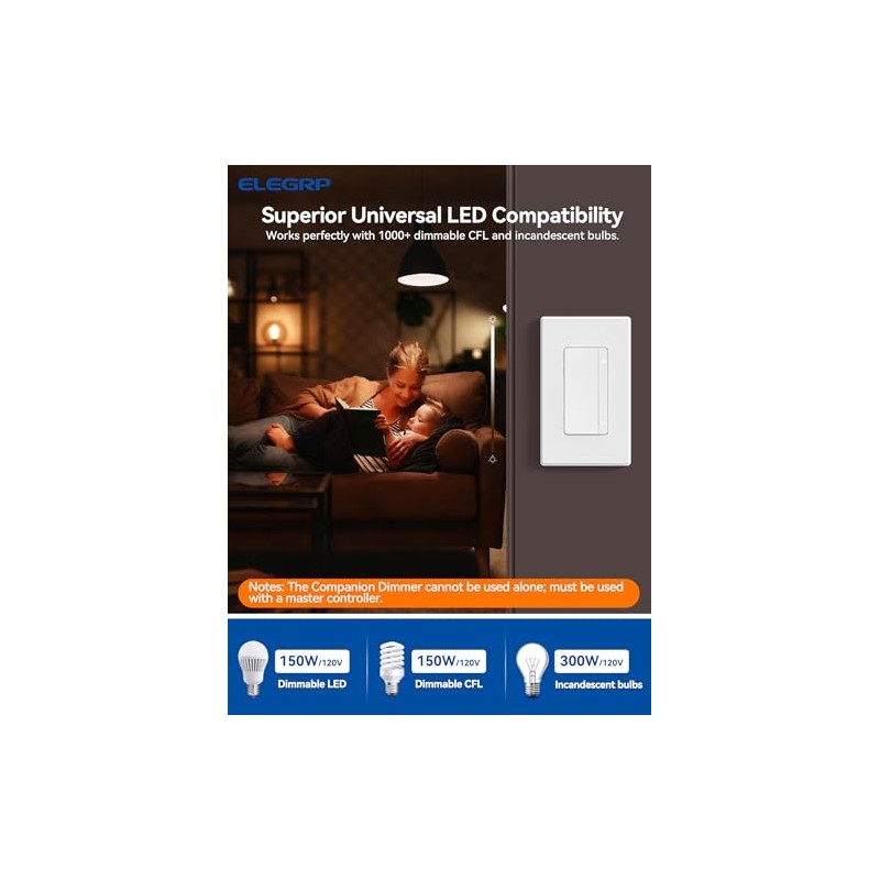 ELEGRP EDM25BC Companion Dimmer Switch - NOT for STANDALONE USE,