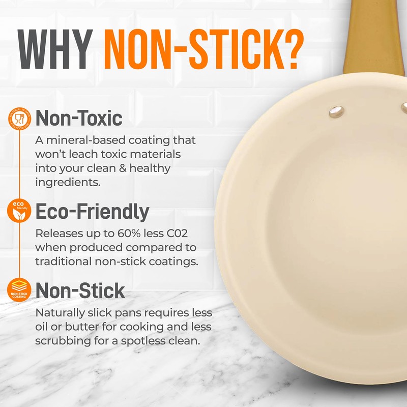 NutriChef 10" Medium Ceramic Fry Pan - Non-Stick Ceramic Coated