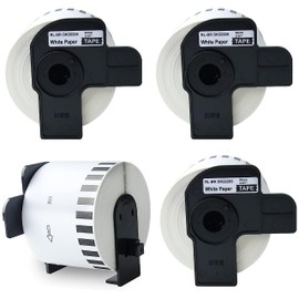 AYMSous Compatible 4 Pack DK-2205 Continuous White Label Paper (2-3/7"x100') with 4 Refillable Cartridge Replacement for Brother DK-2205 for QL-700 QL570 QL710W QL800 QL810W QL1060N QL720NW QL550