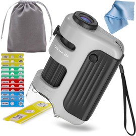 Cankego Pocket Microscope with 12pcs Prepared Slides, 60x-120x LED Lights Mini Microscope for Kids, Educational Handheld Lab Portable Microscope STEM Toy for Student Microbiological Observation