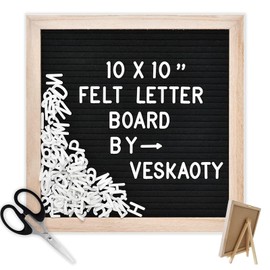 Tablero de Mensajes Decorativo de Fieltro, 25,4 Cm X 25,4 Cm, Contiene Dos Conjuntos de Letras y Números, Un Par de Tijeras, Un Estante de Soporte y Una Pequeña Bolsa (Negro)