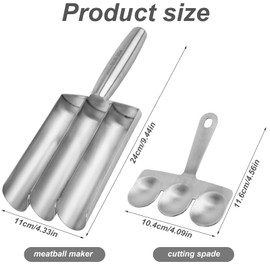 Triple Meatball Maker with Cutting Spade, Multifunctional Meatball Scoop Maker Creative Stainless Steel Kitchen Manual Meatball Making Tools for Quick Cooping Cookie Dough Sorbet(Three Tubes)