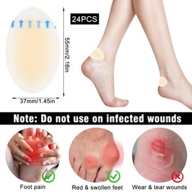 Yesimola 24 Pieces Blister Plasters Heel Hydrocolloid Plasters, Waterproof Gel Plasters, Invisible Hydrocolloid Gel Blister Bandages for Toes and Fingers Forefoot Heel Protection Protective Skin