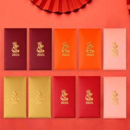 perfeclan 10x Chinese New Year Red Envelopes 2025 Snake Hongbao Lunar New Year Decor Traditional Lucky Money Envelope for Graduation, 5 Mixed Color