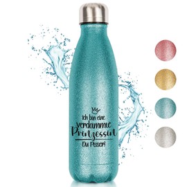 Stainless Steel Glitter Drinking Bottle | I'm a Damn Princess | Thermal Flask | BPA Free | Gift Idea | Turquoise