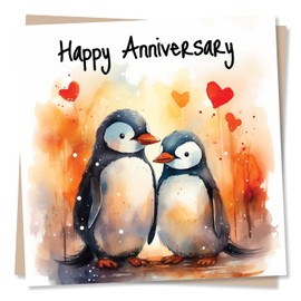 Happy Anniversary Penguin Love Card - Greetings Wish for Couple, Men, Women, Partner, Husband, Wife, Boyfriend, Girlfriend, Fiancé, Romance, Friend - Made in UK