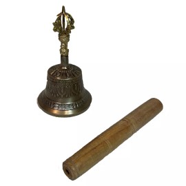 Terre Tibetan Bell Handmade in Indian Tibetan Bell made of brass Useful for yoga - 6.5 inch
