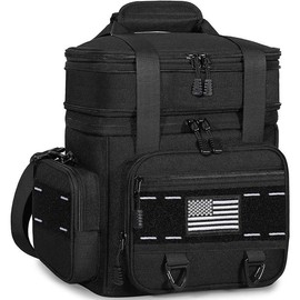 Expandable Tactical Lunch Box, Large Insulated Lunch Cooler Bag 16L Heavy Duty Leakproof for Men Adults Work Office Outdoor Picnic Trips Durable Zip lunchbox - Color: G-Black, Size: 25L