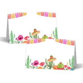 Fiesta Table Place Cards - 25PCS Tent Cards - Taco Cactus Mexican Themed Food Lables - Name Place Cards for Table Setting - Name Cards for Birthday Party Baby Shower - Scored for Easy Folding -08