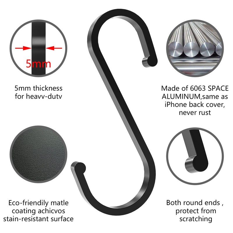 LISOPO S Hooks, Pack of 12 S Hooks Black S-Hook