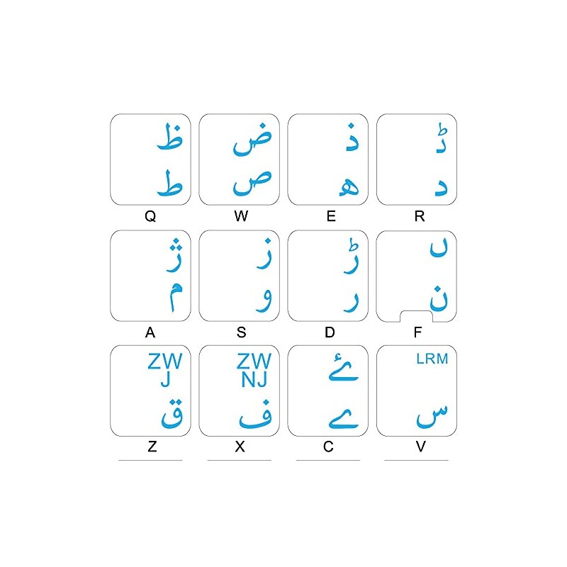 Urdu Keyboard Decals ON Transparent Background with Blue, RED OR