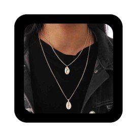 Cimenexe Bohemian Layered Shell Choker Necklace Gold Crystal Shell Pendant Necklace Long Cowrie Shell Chain Necklace Turquoise Stone Shell Necklace Jewelry for Women