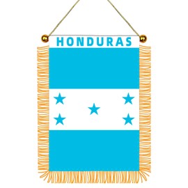 Honduras Window Hanging Flag With Fringy, Honduran Mini Flag Banner For Car Rearview Mirror, Mini Hanging Decor Double Sided Flag With Suction Cup 4x6 Inch