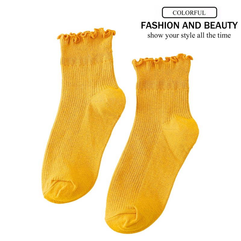 UTTPLL Womens-Ruffle-Turn-Cuff-Casual-Lettuce Socks Lovely Double Needle Ankle Boot Socks Athletic