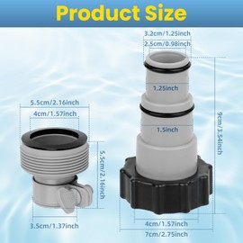 Pool Hose Adapter Type A/B for Intex, Pool Pump Hose Adapter with Clamps Gaskets, 1.25" and 1.5" Threaded Connection Pump Above Ground Swimming Pool Accessories