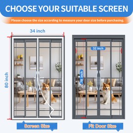 LONGEAS Upgraded PET Mesh Magnetic Screen Door Stronger Than Fiberglass and Polyester,Hands Free,Keep Bugs Out,Pet & Kid Friendly,Fit Door Size 32" X 78", Screen Size 34" X 80"