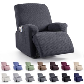 KinCam Recliner Covers, Stretch Reclining Chair Covers, Recliner Sofa Slipcovers Stripe Jacquard Recliner Couch Covers Furniture Protector Covers for Pet Kid (1 Seater, Charcoal Gray)