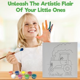 Misco Toys Canvas Paint Party Kits, 11 Piece Art kit Pre-Drawn Outline Canvas for Paint and Sip 8 Colors and Brush Included, Great Gift for Kids 4+ and Adults Too! (Tractor)