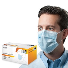 TRONEX 5040B Disposable Face Masks, Level 1 Procedure Mask, Unisize, Blue, 3-Ply Nonwoven Fabric, Latex-Free, Elastic Earloops, Malleable Nosepiece, Box of 50