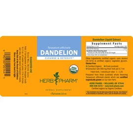 Herb Pharm Certified Organic Dandelion Liquid Extract for Cleansing and Detoxification, Organic Cane Alcohol, 4 Ounce