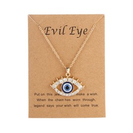14k Gold Plated Evil Eye Blue Eye Hand Pendant Necklace Cubic Zirconia Colored Eye Pendant Necklace Trendy Adjustable Boho Protection Lucky Protection Everyday Jewelry Christmas gift for Women C