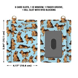 WIRESTER PU Leather Slim Minimalist Front Pocket Wallet, RFID Blocking Credit Card Holder, ID Card Case for Men Women, German Shepherd Funny Playful Postures Light Blue, Small