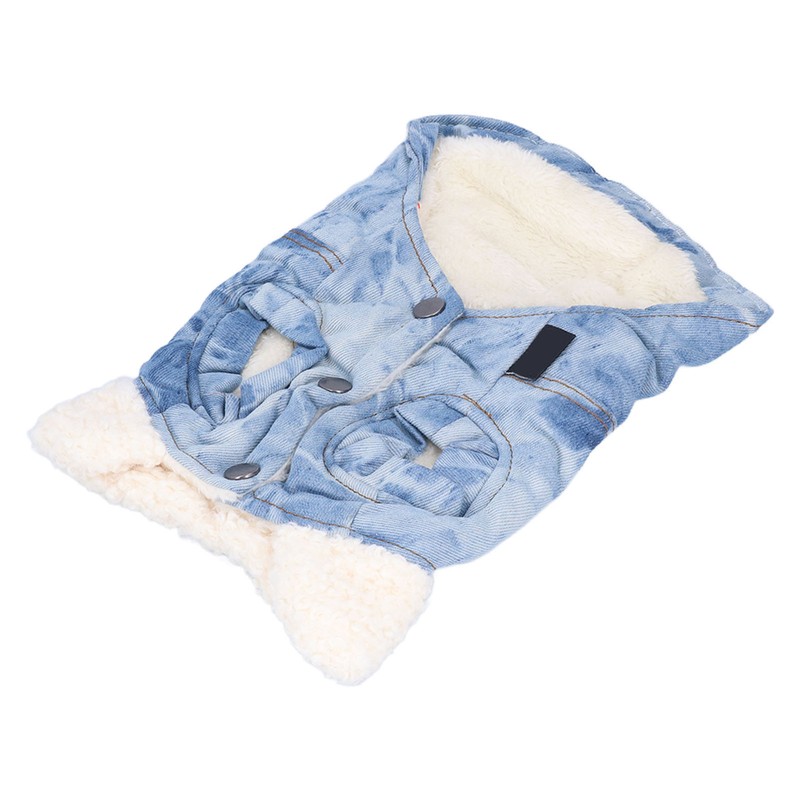 Dog Jean Coat Warm Cold Weather Plush Denim Pet Jacket