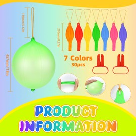 QGGTQG Punch Balloons Robust Perforated Balloons Pack of 30 Perforated Balloons with Elastic Band Large Latex Punch Balloons Colourful Balloons with 2 Knots for Children