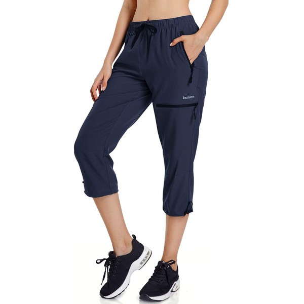 Ksmien Women's Lightweight Hiking Capri Pants Quick Dry Workout Cargo Capris Water Resistant UPF 50+ Zipped Pockets