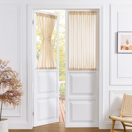 Tollpiz Small Sheer Door Curtain Closet Linen Textured Curtain Sheers Doorway Light Filtering Voile French Door Rod Pocket Curtains Patio Glass Doors, 25 x 40 inches Long, Beige, 1 Panel